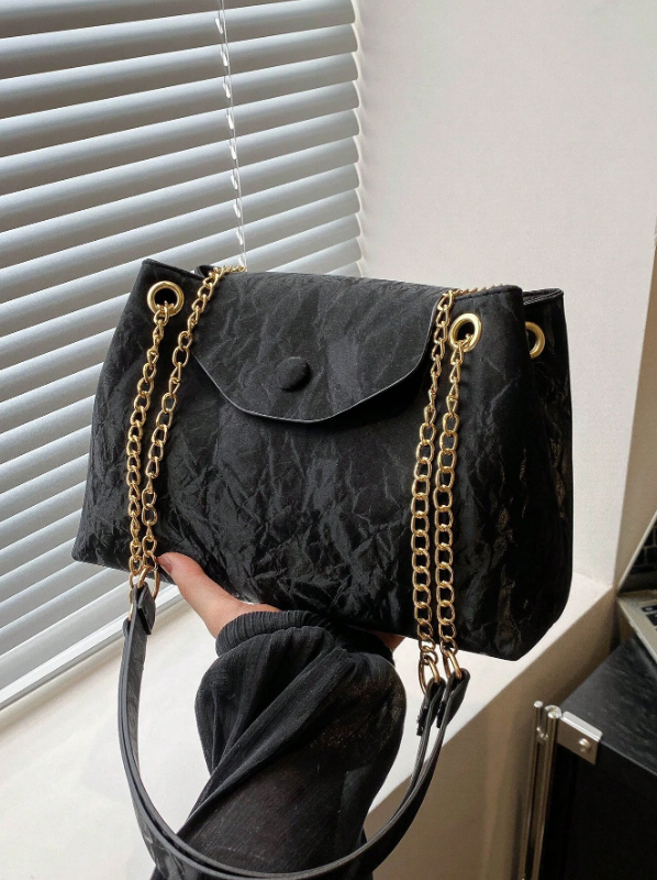 حقيبة كاجوال عصرية بسيطة للكتف مع سلسلة وحقيبة دلو مناسبة للتسوق