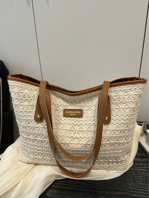 حقيبة كبيرة السعة مُنسوجة على الطراز الأوروبي