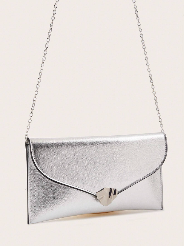 حقيبة كلاتش مرصعة بالترتر ولامعة، فاخرة ومزودة بأشرطة معدنية